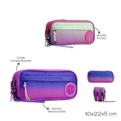 CARTUCHERA TRES CIERRES TRENDY BICOLOR DEGRADE (28543)