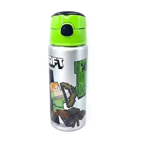 BOTELLA CRESKO MINECRAFT 600ML CON PICO Y CORREA ALUMINIO (MI084)