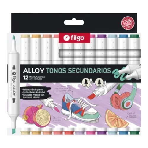 MARCADORES FILGO ALLOY TONOS SECUNDARIOS DOBLE PUNTA 12 UNID.