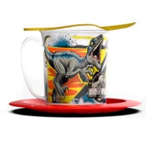 [J74035] SET VAJILLA BELGIOCO JURASSIC INFANTIL TAZA, PLATO, CUCHARA