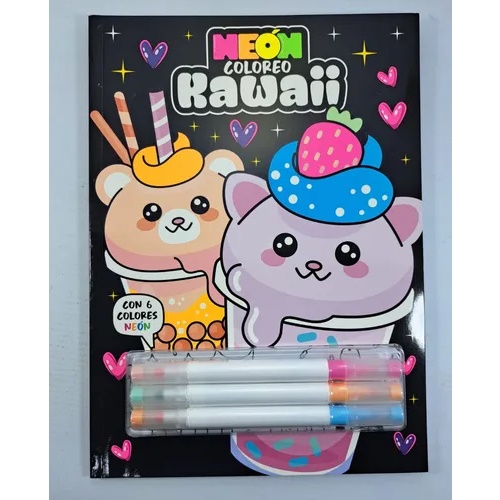 LIBRITO PARA PINTAR BETINA NEON KAWAII CON MARCADORES