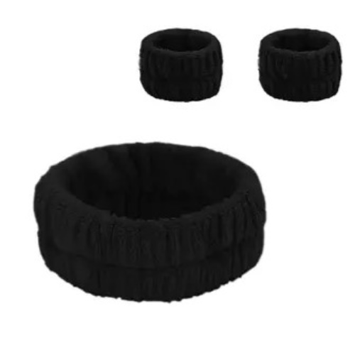 SET VINCHA Y MAÑEQUERA TRENDY MAKE UP NEGRO 3 PIEZAS 17805B
