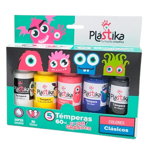 [300721] TEMPERAS PLASTIKA CLASICOS 60ML SURTIDO 5 UNID.