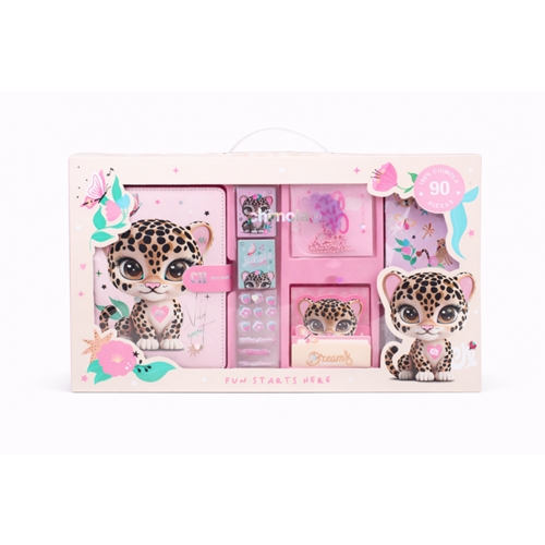 [63.1115.2] SET PAPELERIA CHIMOLA LEOPARDO LIBRETA, NOTAS, STICKERS Y LLAVERO ST114 CAJA