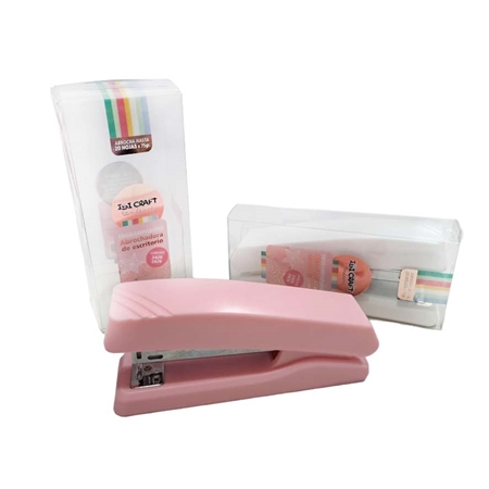 [85074] ABROCHADORA DE ESCRITORIO IBI TENDANCE N° 24/6 ROSA PASTEL ESTUCHE