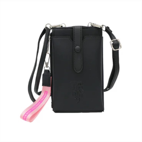 [89432] PORTA CELULAR  TRENDY  2 COMPART  CON LLAVERO Y CORREA NEGRO 28703
