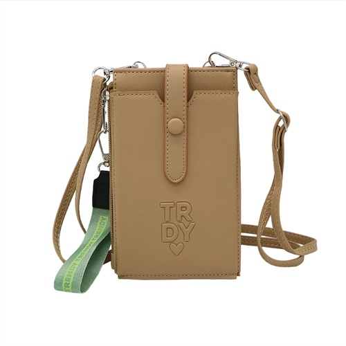 [89432.1] PORTA CELULAR  TRENDY  2 COMPART  CON LLAVERO Y CORREA BEIGE 28703