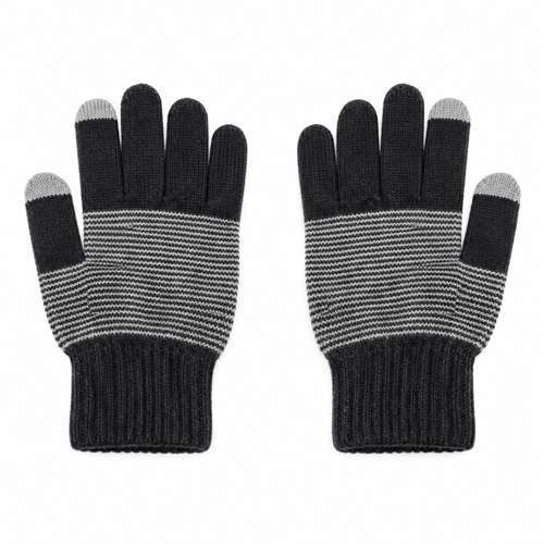 [T66709] GUANTE  BOSSI RAYADO HOMBRE LANA NEGRO Y GRIS 31434
