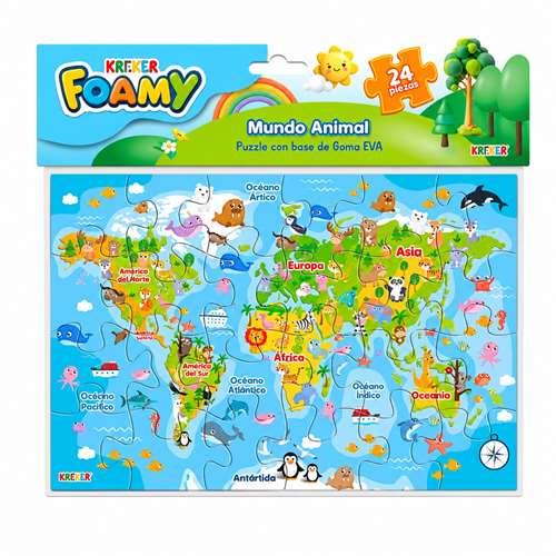 PUZZLE KREKER MUNDO ANIMAL  PLANISFERIO GOMA EVA