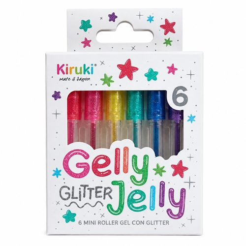 BOLÍGRAFOS GEL KIRUKI GELLY JELLY GLITTER MINI 0,7MM 6 UNID. 144004