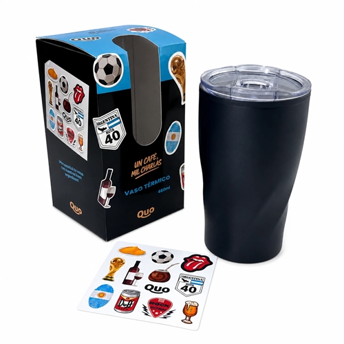 VASO TERMICO QUO ARGENTINA 460ML ACERO CON STICKERS