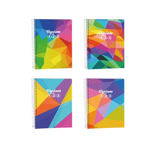 CUADERNO TRIUNFANTE 123 N°7 CALEIDOSCOPIO T/DURA ESPIRAL RAYADO 100 HOJAS 21X27CM