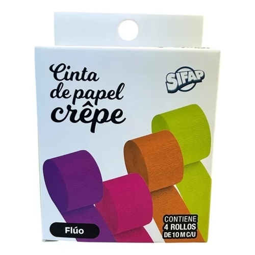 PAPEL CREPE EN CINTA SIFAP FLUO 4 UN. X 10M 5302