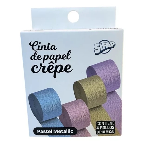 PAPEL CREPE EN CINTA SIFAP PASTEL METALLIC 4 UN. X 10M 5303