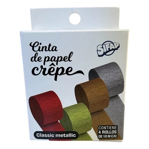 PAPEL CREPE EN CINTA SIFAP CLASSIC METALLIC 4 UN. X 10M 5301