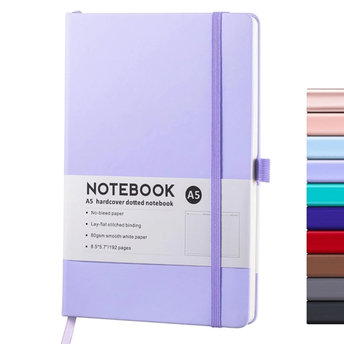 [201408] CUADERNO A5 NOTEBOOK C/ELASTICO DURA NEGRO/LILA 25-010