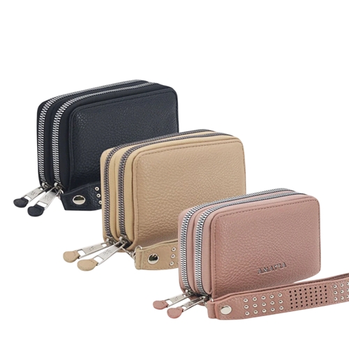 [90186] BILLETERA AMAYRA 2 BOLSILLOS NEGRO/BEIGE/ROSA 14X10CM 67.3500164