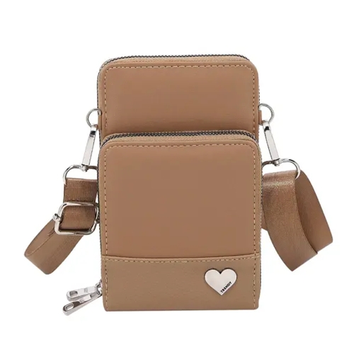 [90069] PORTA CELULAR TRENDY 2 BOLSILLOS PU CAMEL 18X11CM 31991