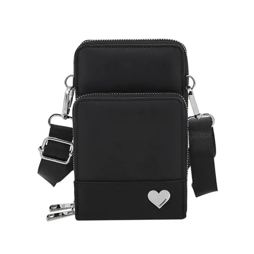 [90069.1] PORTA CELULAR TRENDY 2 BOLSILLOS PU NEGRO 18X11CM 31991