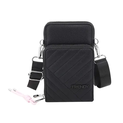 PORTA CELULAR TRENDY 2 BOLSILLOS PU NEGRO C/CORDON 19X12CM 31971
