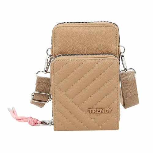 PORTA CELULAR TRENDY 2 BOLSILLOS PU CAMEL C/CORDON 19X12CM 31971