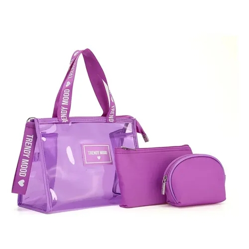 [90074] SET PORTA COSMETICOS TRENDY PVC/POLIESTER VIOLETA 3 UN. 53763