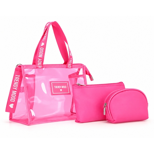 SET PORTA COSMETICOS TRENDY PVC/POLIESTER ROSA 3 UN. 53763