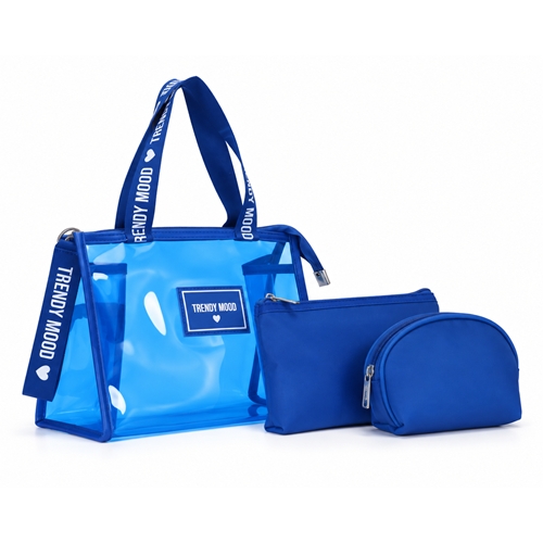 [90074.2] SET PORTA COSMETICOS TRENDY PVC/POLIESTER AZUL 3 UN. 53763