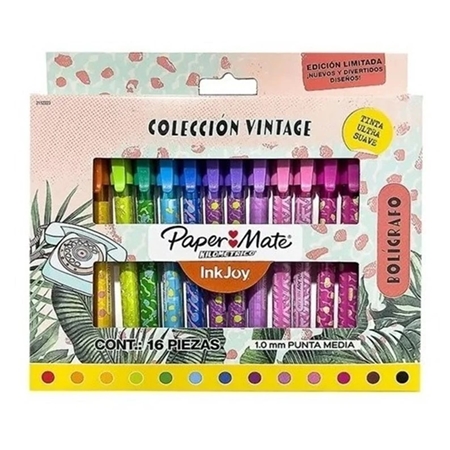 [303069] BOLIGRAFO PAPER MATE KILOMETRICO VINTAGE SURTIDO 16 UNID. CAJA