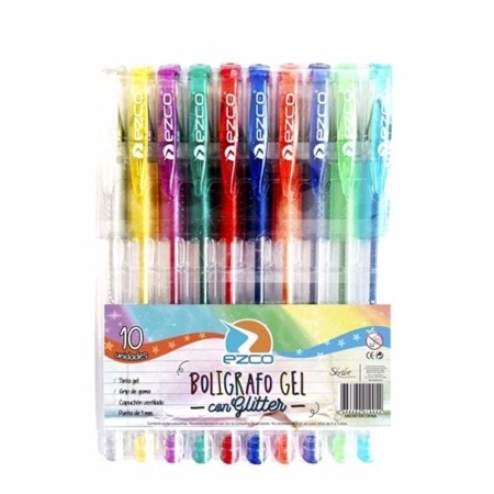 [140750656-1] BOLIGRAFO  ROLLER GEL EZCO GLITTER 10 UNID. BLISTER