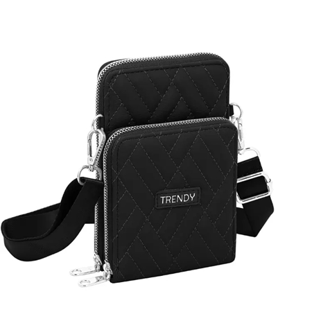 BOLSO PORTA CELU TRENDY DOBLE CIERRE NEGRO (30295)