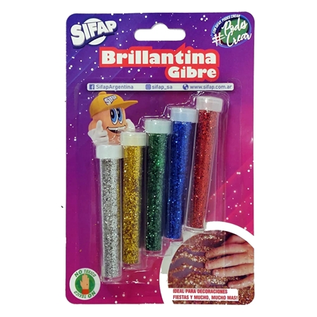 [300012-1] BRILLANTINA GLITTER SIFAP SURTIDO 5 UNID. TUBO