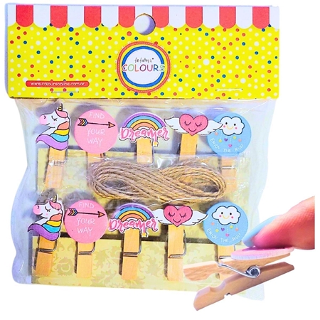 [L76547-2] BROCHES DECO COLOURS MINI CON FORMAS MADERA 10 UNID. (20885)