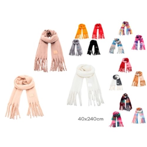 [79894-2] BUFANDA TRENDY CON FLECOS SURTIDO (16862) 220X35 CM