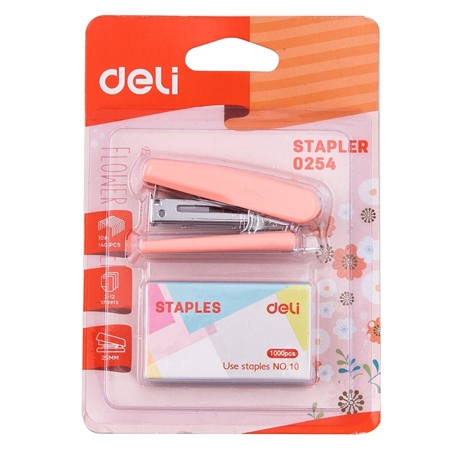 ABROCHADORA DELI STAPLER N° 10 CON BROCHES PASTEL (0254) BLISTER
