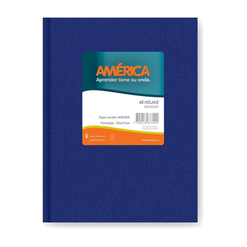[306082-RAY-AZU] CUADERNO AMERICA 16X21 CM ARAÑA AZUL 42 HOJAS T/DURA RAYADO