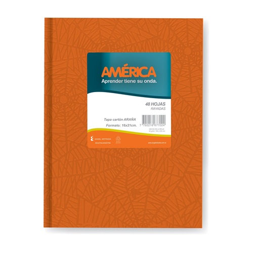 CUADERNO AMERICA 16X21 CM ARAÑA NARANJA 42 HOJAS T/DURA RAYADO