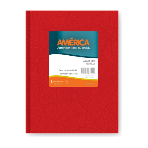 [306082-RAY-ROJ] CUADERNO AMERICA 16X21 CM ARAÑA ROJO 42 HOJAS T/DURA RAYADO