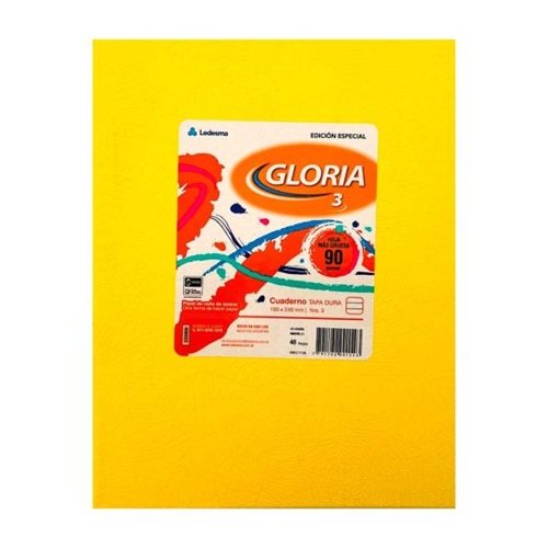 CUADERNO GLORIA N°3, 19X24 CM AMARILLO 48 HOJAS T/DURA RAYADO 90 G/M2