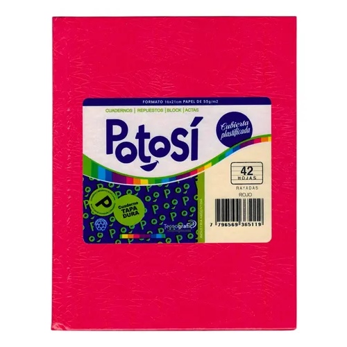 [306143-1] CUADERNO POTOSI ROJO 42 HOJAS T/DURA RAYADO