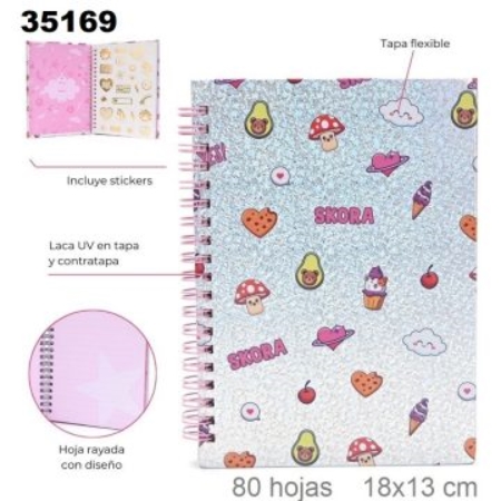 [306197.6] CUADERNO SKORA 18X13 CM 80 HOJAS (35169) ESPIRAL