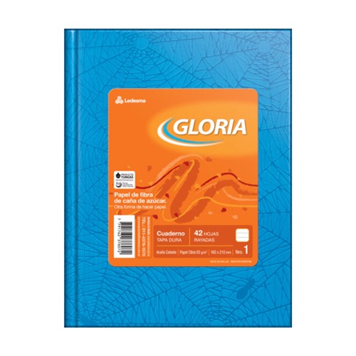CUADERNO GLORIA 16X21 CM CELESTE 42 HOJAS T/DURA