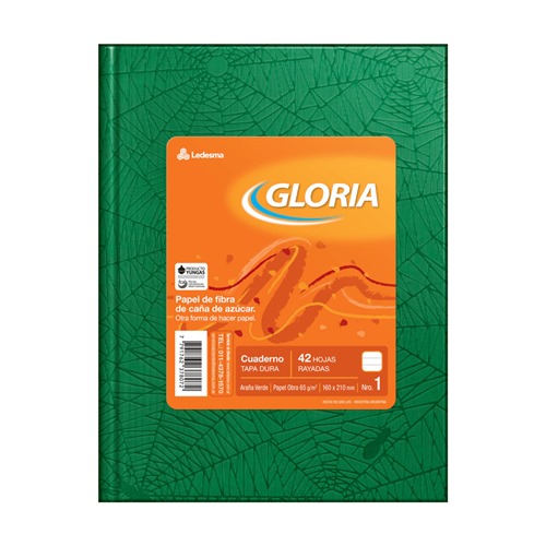 CUADERNO GLORIA 16X21 CM VERDE 42 HOJAS T/DURA
