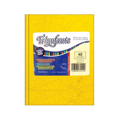 [306219-RAY-AMA] CUADERNO TRIUNFANTE 123 N°3, 19X24 CM ARAÑA AMARILLO 50 HOJAS T/DURA RAYADO