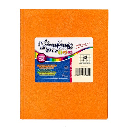 [306219-RAY-NAR] CUADERNO TRIUNFANTE 123 N°3, 19X24 CM ARAÑA NARANJA 50 HOJAS T/DURA RAYADO