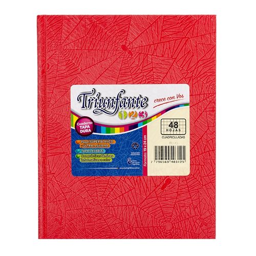 [306219-RAY-ROJ] CUADERNO TRIUNFANTE 123 N°3, 19X24 CM ARAÑA ROJO 50 HOJAS T/DURA RAYADO