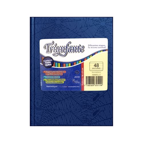 CUADERNO TRIUNFANTE 123 N°3, 19X24 CM ARAÑA AZUL 50 HOJAS T/DURA RAYADO