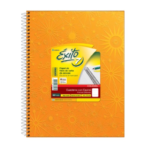[006610075] CUADERNO  ÉXITO E7 21X27 CM ARAÑA NARANJA 60 HOJAS (102576) T/DURA ESPIRAL RAYADO