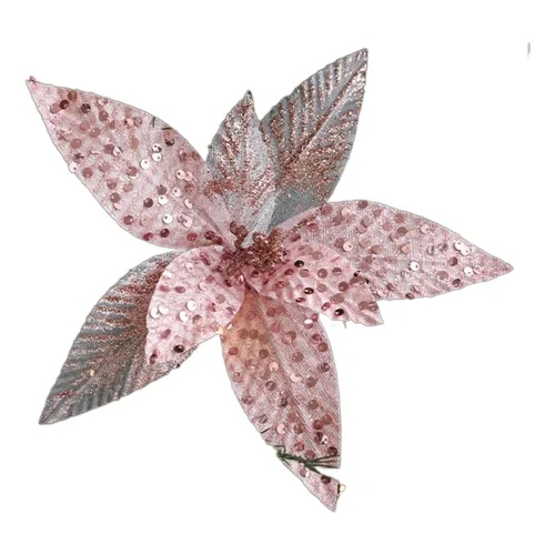 [77684] FLOR BIG PRESENT GLITTER 5 HOJAS TELA (YW-5736) 20 CM