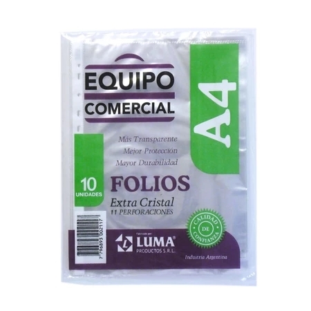 [309310] FOLIOS LUMA EXTRA CRISTAL A4 100 UNID.